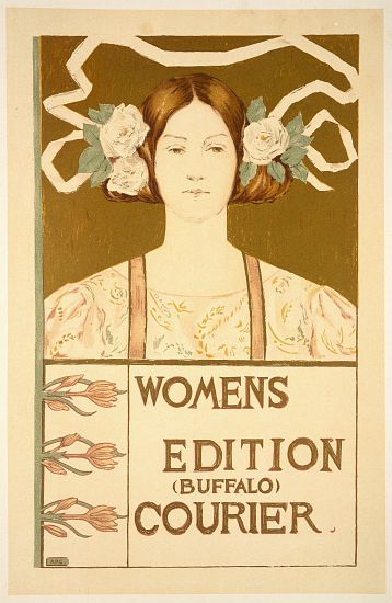 Reproduction of a poster advertising the 'Women's edition Buffalo Courier' a American School, (19th century)