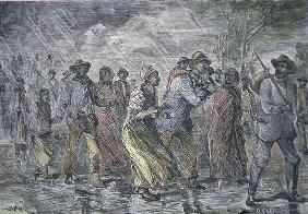 Fugitive slaves fleeing from the Maryland coast to an Underground Railroad depot in Delaware, 1850 (