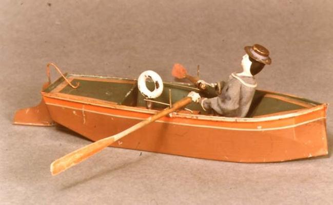 Toy boat and sailor, Ives, 1869 (wood & metal) a American School, (19th century)