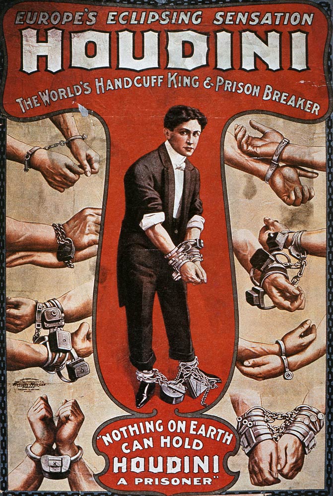 Poster advertising a performance by Houdini a American School, (20th century)