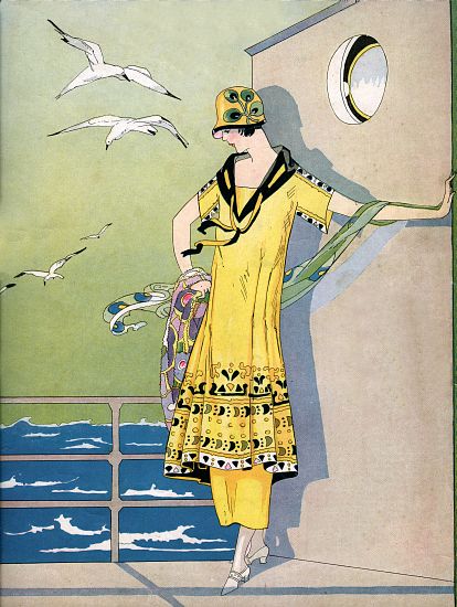 Fashionable Flapper on the Deck of a Cruise Ship a American School, (20th century)