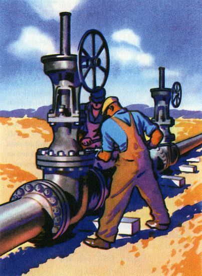 Oil Series: Workers at a Pipeline a American School, (20th century)