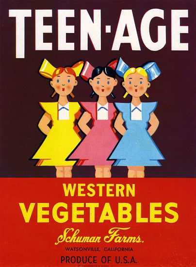 Teen-Age Western Vegetables Fruit Crate Label a American School, (20th century)