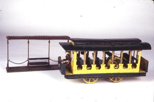 Toy Trolley and Shed, c.1900 (tin) a American School, (20th century)