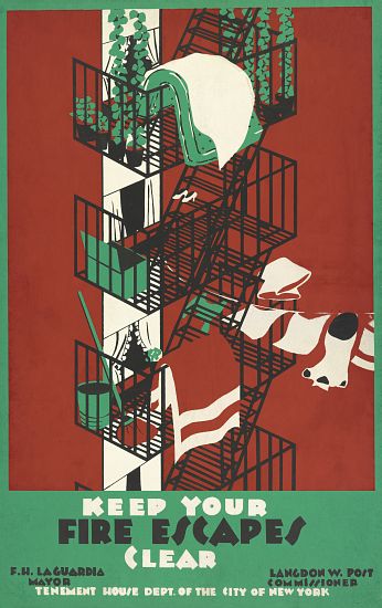 Vintage Poster of a New York City Fire Escape a American School, (20th century)