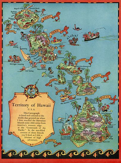 Vintage Tourist Map of Hawaii a American School, (20th century)