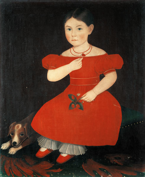 Portrait of a girl in a red dress a Ammi Phillips