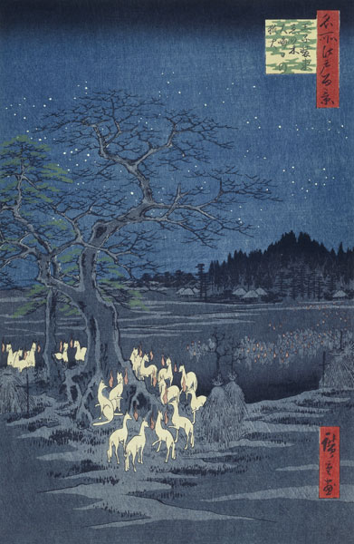 Fox Fires on New Year's Eve at the Garment Nettle Tree at Oji (One Hundred Famous Views of Edo) a Ando oder Utagawa Hiroshige