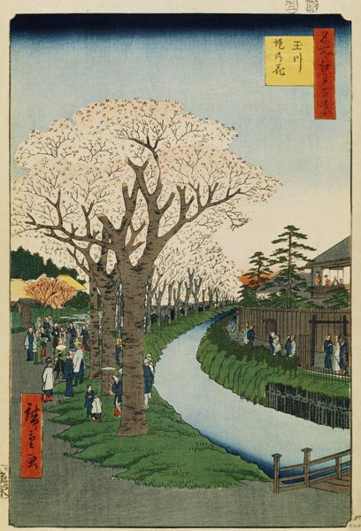 Cherry Blossoms on the Banks of the Tama River (One Hundred Famous Views of Edo) a Ando oder Utagawa Hiroshige