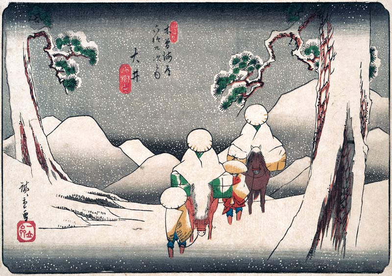 Travellers in the Snow at Oi a Ando oder Utagawa Hiroshige