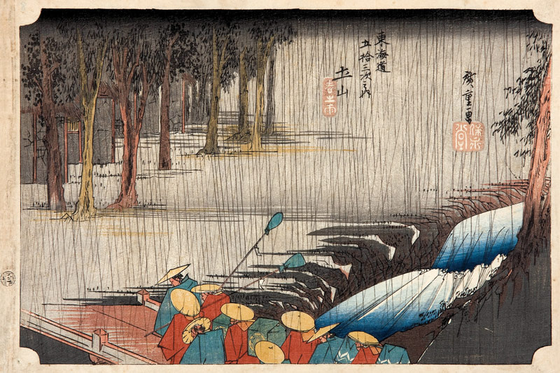 Tsuchiyama - Spring Rain (from the Fifty-Three Stations of the Tokaido Highway) a Ando oder Utagawa Hiroshige