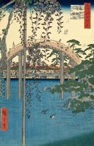 The Bridge with Wisteria or Kameido Tenjin Keidai, plate 57 from ''100 Views of Edo'' a Ando oder Utagawa Hiroshige