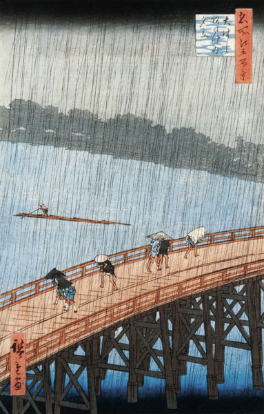 Sudden Shower over Shin-Ohashi Bridge and Atake (Ohashi Atake no Yudachi), from the series 'Meisho E a Ando oder Utagawa Hiroshige