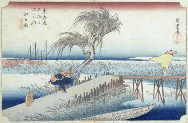 The Hurricane (Yokkaichi) no.44 from the series '53 Stations of the Tokaido Road' (woodblock print) a Ando oder Utagawa Hiroshige