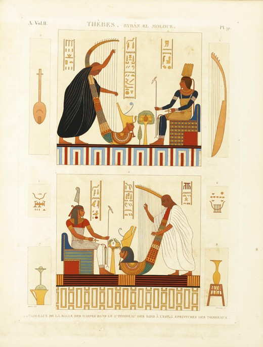 Paintings of two harpers in the tomb of Pharaoh Ramesses III in the Valley of the Kings. From "The D a Andre Dutertre