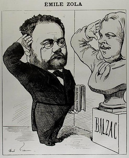 Caricature of Emile Zola (1840-1902) Saluting a Bust of Honore de Balzac (1799-1850) 1878 a Andre Gill