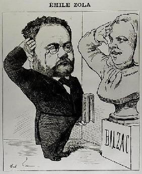 Caricature of Emile Zola (1840-1902) Saluting a Bust of Honore de Balzac (1799-1850) 1878