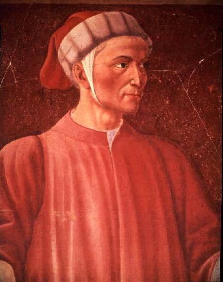 Dante Alighieri (1265-1321) detail of his bust, from the Villa Carducci series of famous men and wom a Andrea del Castagno