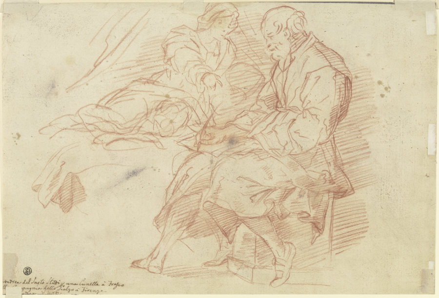 Elisabeth und Zacharias aus dem Wandfresko der Geburt Johannes des Täufers im Chiostro dello Scalzo, a Andrea del Sarto