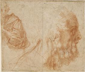 A youth and the head of an old man (Homer?). Study