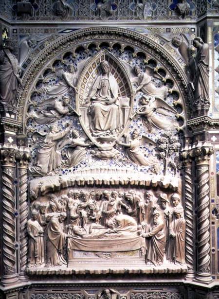 Tabernacle, detail showing the Death and Assumption of the Virgin a Andrea di Cione Orcagna