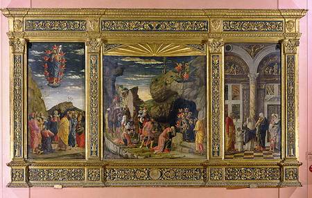 Altarpiece showing the Ascension, the Adoration of the Magi and the Circumcision a Andrea Mantegna
