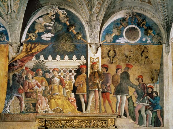 Marchese Ludovico Gonzaga III, his wife Barbara of Brandenburg, their children, courtiers and their a Andrea Mantegna