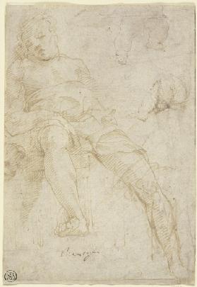 Schlafender Jüngling in Gegenrichtung zum Jüngling in Mantegnas Bacchanal mit Weinfass, ferner Beins