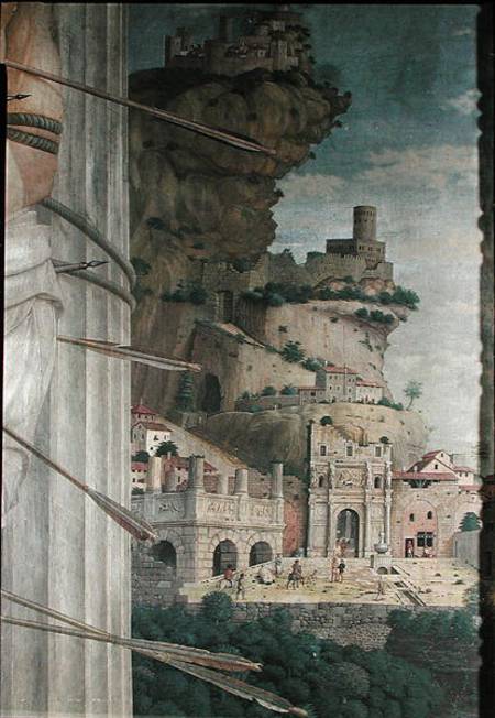 St. Sebastian, detail of the landscape a Andrea Mantegna