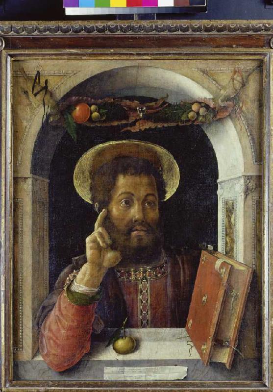 Half-length portrait of a sacred apostle in Fensterrahmung a Andrea Mantegna