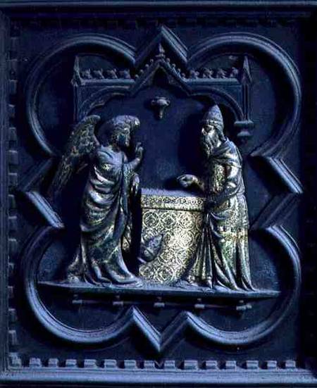 The Angel Announces to Zechariah, first panel of the South Doors of the Baptistery of San Giovanni a Andrea Pisano