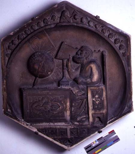 Astronomy, hexagonal decorative relief tile from a series depicting the liberal arts possibly based a Andrea Pisano