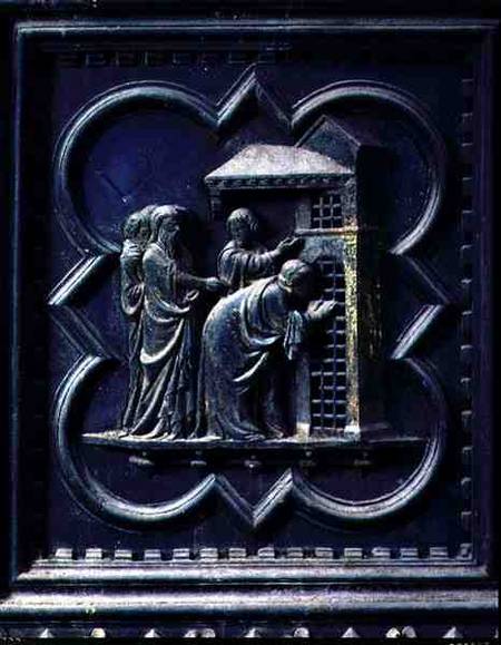 The Disciples Visit St John the Baptist, thirteenth panel of the South Doors of the Baptistery of Sa a Andrea Pisano