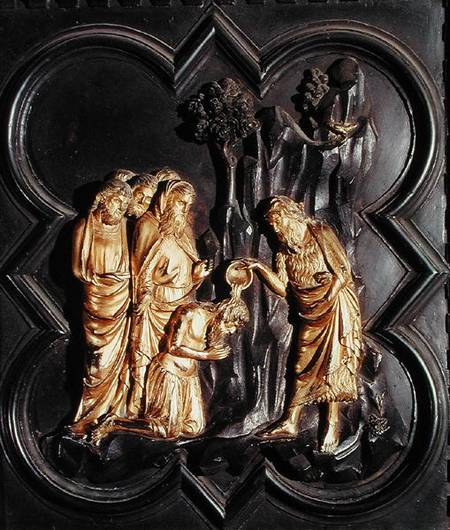 St. John the Baptist baptising in the River Jordan, from the south doors of the Baptistry of San Gio a Andrea Pisano
