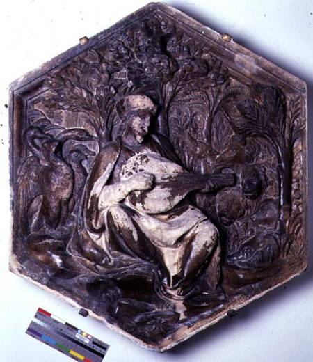 Poetry, hexagonal decorative relief tile from a series depicting the Seven Liberal Arts possibly bas a Andrea Pisano
