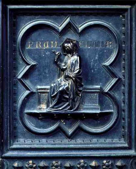 Prudence, panel H of the South Doors of the Baptistery of San Giovanni a Andrea Pisano