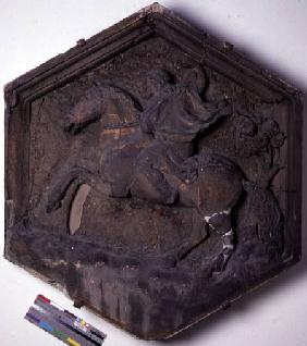 The Art of Hunting, hexagonal decorative relief tile from a series depicting the practitioners of th