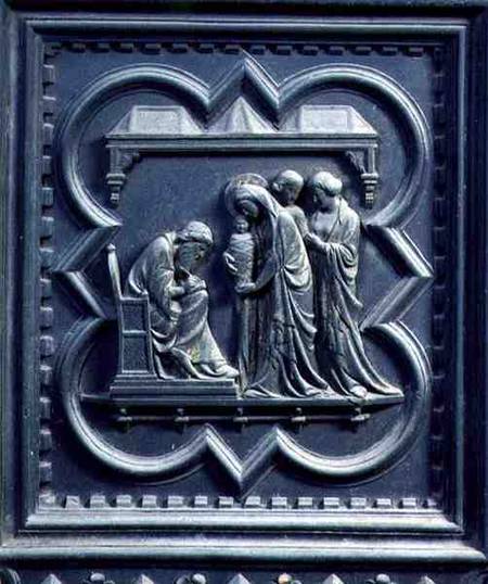 Zechariah Writes the Boy's Name, fifth panel of the South Doors of the Baptistery of San Giovanni a Andrea Pisano
