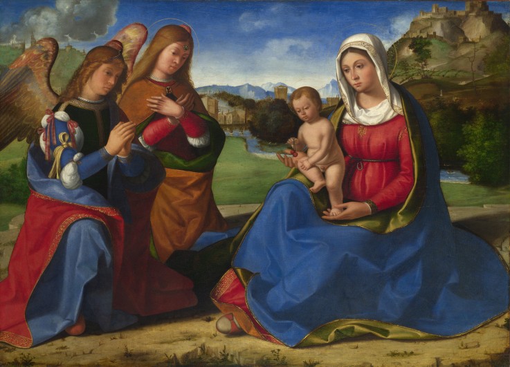 The Virgin and Child adored by Two Angels a Andrea Previtali