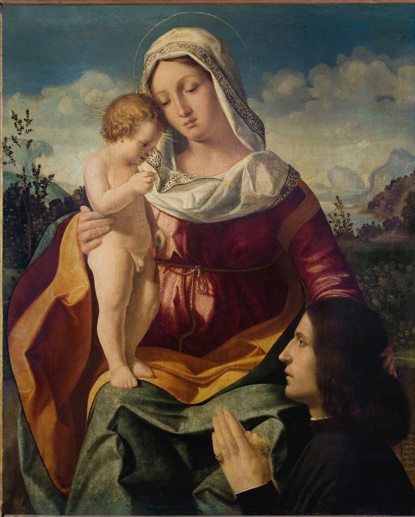 Virgin and child with a Donor a Andrea Previtali