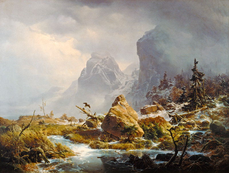 Nordic mountains in winter a Andreas Achenbach