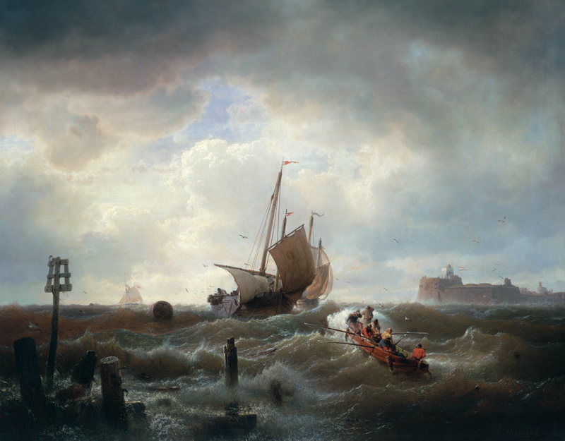 The Entrance to the Harbour at Hellevoetsluys a Andreas Achenbach