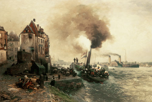 The coal gate at the bank of the Rhine of Düsseldorf a Andreas Achenbach