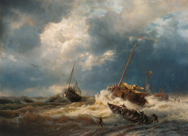 Ships in a Storm on the Dutch Coast a Andreas Achenbach
