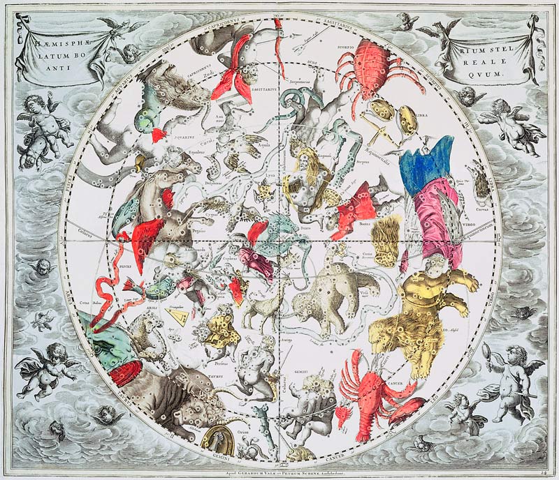 Celestial Planisphere Showing the Signs of the Zodiac, from ''The Celestial Atlas, or The Harmony of a Andreas Cellarius