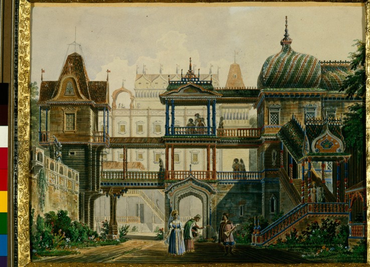 Stage design for the opera "Askold's Grave" by A. Verstovski a Andreas Leonhard Roller