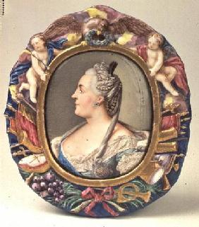Catherine II (1729-96) after a portrait by Feodor Rokotov, enamel and copper, frame from the Imperia