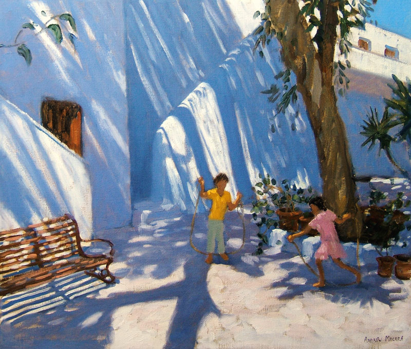 Two girls skipping, Mykonos a Andrew  Macara