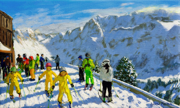 Young skiers in yellow,Val Gardena Italy a Andrew  Macara