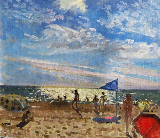 Blue flag and red sun shade, Montalivet a Andrew  Macara